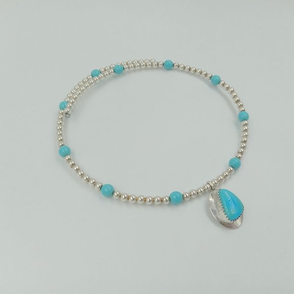 Vintage Sterling Silver Beaded Turquoise Choker - Picture 6 of 16